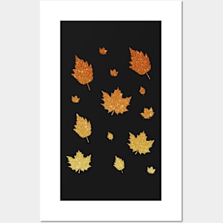 Orange Ombre Faux Glitter Autumn Fall Leaves Posters and Art